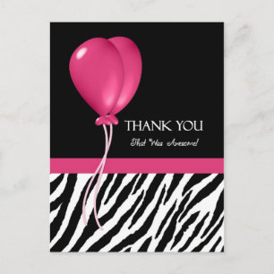 Hartelijk dank voor Zebra Print en roze partijball Briefkaart