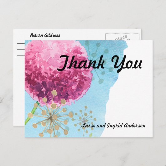 Hartelijk dank, waterverf Allium floral Briefkaart (Voorkant / Achterkant)