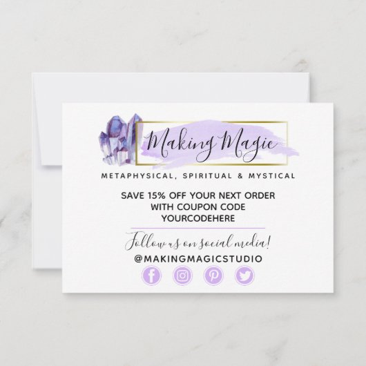 Hartelijk dank Waterverf Crystals & Gold Boho Kaar Kaart (Achterkant)