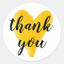 Hartelijk dank waterverf hand met gele letters ronde sticker