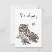 Hartelijk dank Waterverf Owl Snowflake Natuur wild Bedankkaart (Voorkant)