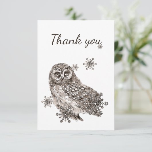 Hartelijk dank Waterverf Owl Snowflake Natuur wild Bedankkaart (Staand voorkant)