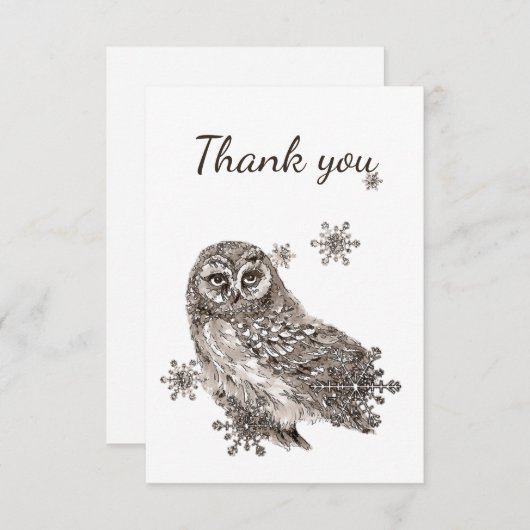 Hartelijk dank Waterverf Owl Snowflake Natuur wild Bedankkaart (Voorkant / Achterkant)