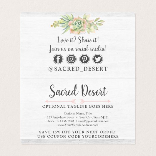 Hartelijk dank: Waterverf Succulent Desert Kaart (Binnenkant ongevouwen)