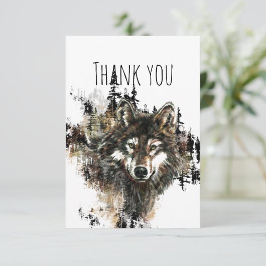 Hartelijk dank, Waterverf Wolf Mountain Animal Art Bedankkaart (Staand voorkant)