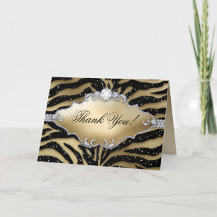 Hartelijk dank, Wenskaart Zebra Sparkle Black Gold Bedankkaart
