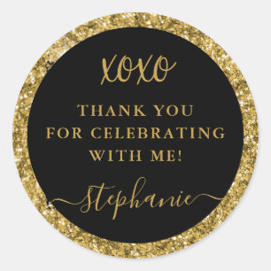 Hartelijk dank, xoxo Gold Glitter Birthday Party Ronde Sticker