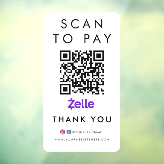 Hartelijk dank, Zelle Modern Scan om QR Code White Raamsticker (Vel 3)
