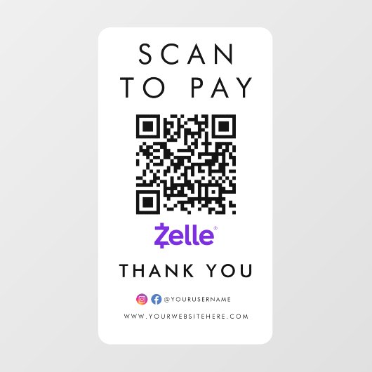 Hartelijk dank, Zelle Modern Scan om QR Code White Raamsticker (Vel)