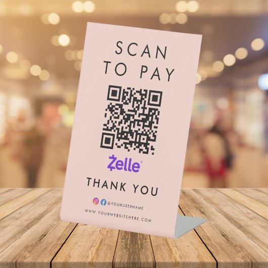 Hartelijk dank, Zelle Scan om QR Code Blush Pink t Reclamebord Met Voetstuk