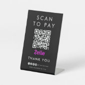 Hartelijk dank: Zelle Scan om QR Code Modern Black Reclamebord Met Voetstuk (Voorkant)