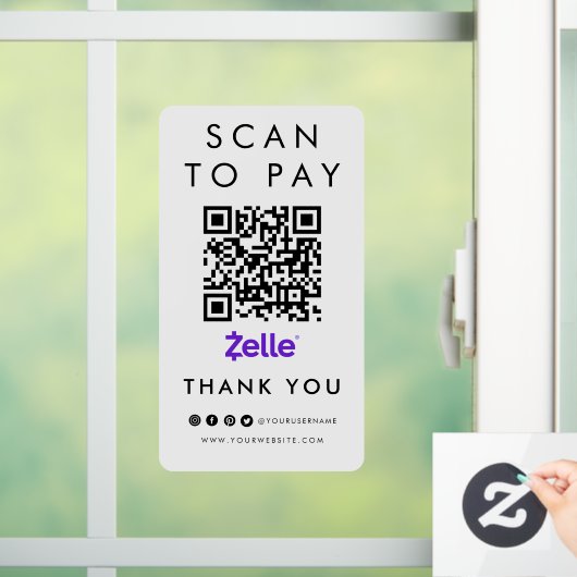 Hartelijk dank: Zelle Scan om QR Code Modern White Raamsticker (Huis)