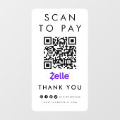 Hartelijk dank: Zelle Scan om QR Code Modern White Raamsticker (Vel)