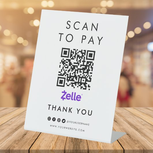 Hartelijk dank: Zelle Scan om QR Code Modern White Reclamebord Met Voetstuk