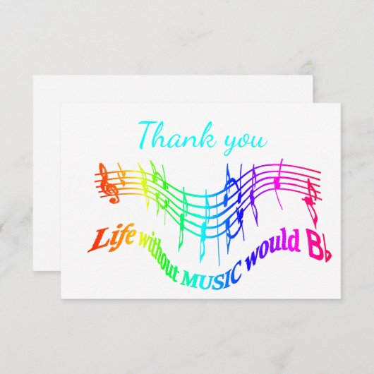 Hartelijk dank, zonder muziek... bedankkaart (Voorkant / Achterkant)