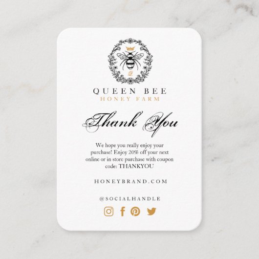 Hartelijk dank, zwart en gouden  koningin Honey Be Informatiekaartje (Voorkant)