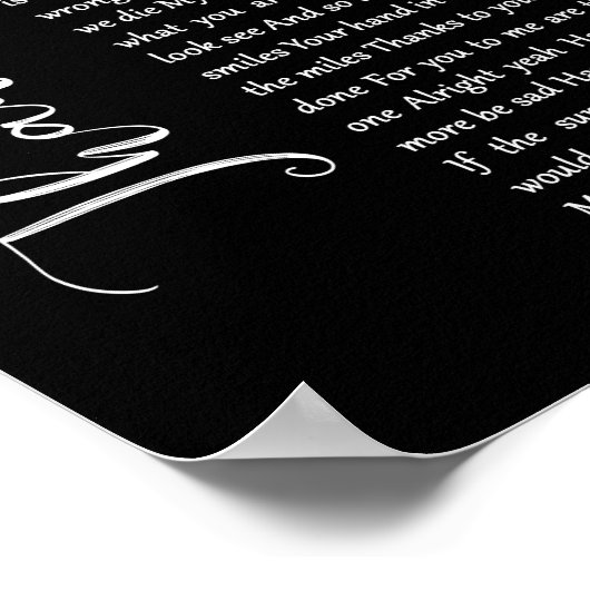 Hartelijk dank, zwart Script Song Lyric Wall Art a Poster (Hoek)