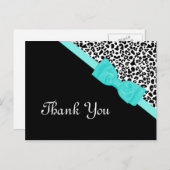 Hartelijk dank, zwart-wit leopard Aqua Ribbon Briefkaart (Voorkant / Achterkant)