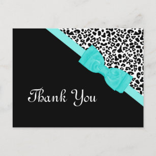 Hartelijk dank, zwart-wit leopard Aqua Ribbon Briefkaart