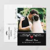 Hartelijk dank, zwart-wit, rood-hart fotobriefkaar briefkaart (Voorkant / Achterkant)