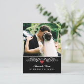 Hartelijk dank, zwart-wit, rood-hart fotobriefkaar briefkaart (Staand voorkant)