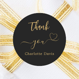 Hartelijk dank, zwarte gouden naam ronde sticker