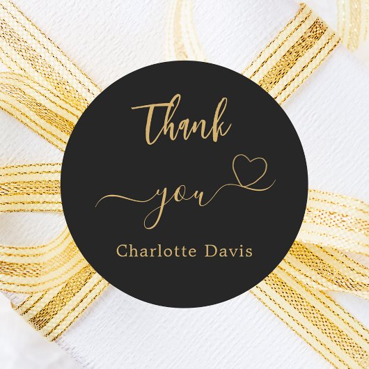 Hartelijk dank, zwarte gouden naam ronde sticker