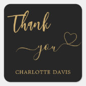 Hartelijk dank, zwarte gouden naam vierkante sticker (Voorkant)