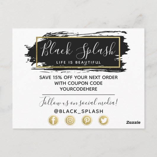 Hartelijk dank, zwarte schilderlijn en modern Gold Briefkaart (Achterkant)