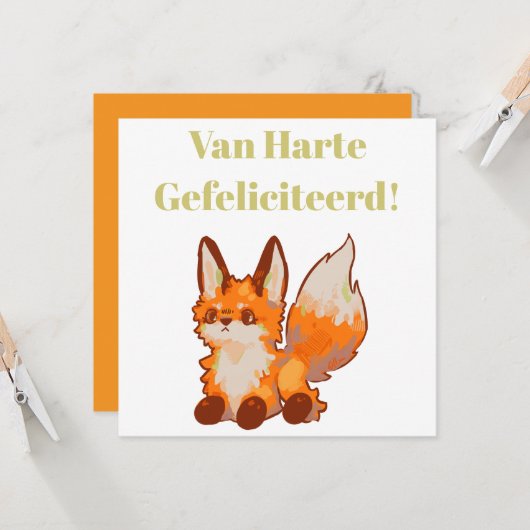 Hartelijk gefeliciteerd! Fox, vosje Kaart (Voorkant / Achterkant in situ)