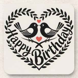 Hartelijk Gefeliciteerd Hart met Liefdesvogels Gra Bier Onderzetter