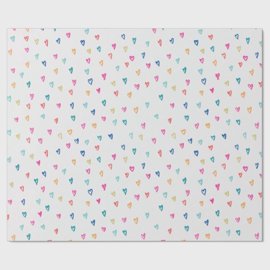 Hartelijk gekleurde liefdesharten op witte achterg cadeaupapier (Vlak)