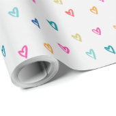 Hartelijk gekleurde liefdesharten op witte achterg cadeaupapier (Rol Hoek)