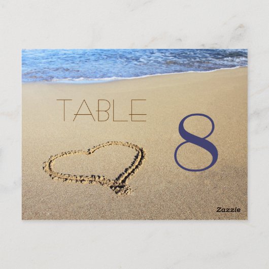 Hartelijk hart in zand tabelnummerkaarten briefkaart (Achterkant)