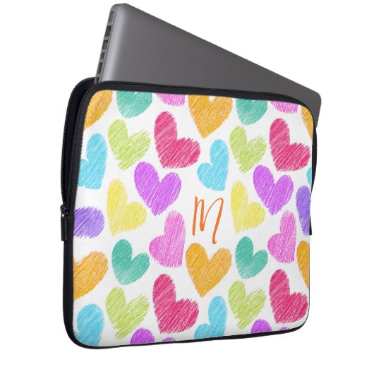 Hartelijk Kleurrijk Hart Pastel Valentijn Liefde M Laptop Sleeve (Voorkant Rechts)