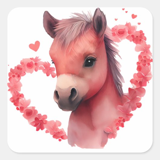 Hartelijk paard voor Valentijnsdag Vierkante Sticker (Voorkant)
