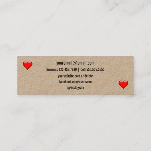 Hartelijk ritme gemaakt met liefdeshandgemaakt Kra Mini Visitekaartje (Achterkant)