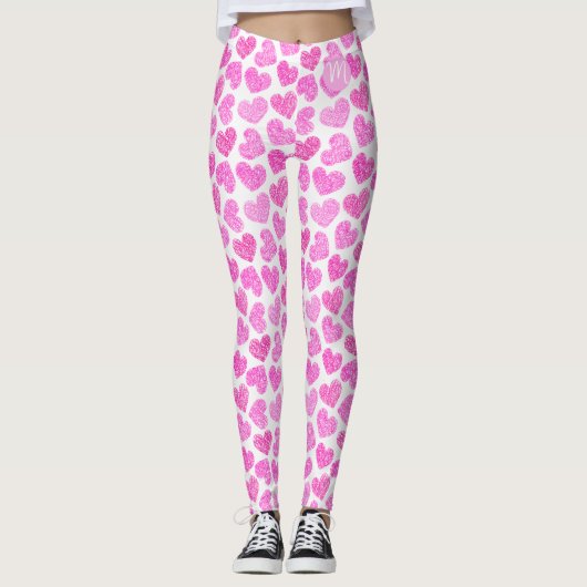 Hartelijk Roze Gegetekend Hart Valentijnsdag Monog Leggings (Voorkant)