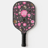 Hartelijk Roze Hart Bloem Monogram Hond Foto Colla Pickleball Paddle (Achterkant)