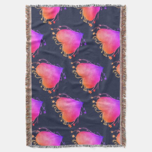 Hartelijk roze liefdesWaterverf Art Throw Blanket Deken (Voorkant Verticaal)