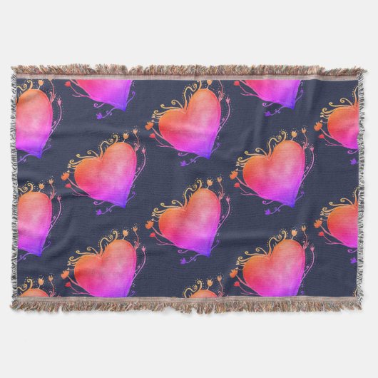 Hartelijk roze liefdesWaterverf Art Throw Blanket Deken (Voorkant)