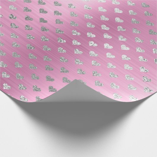 Hartelijk zilver grijs metaalroze roze roze blozen cadeaupapier (Hoek)