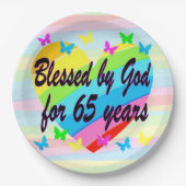 HARTELIJKE 65E VERJAARDAG FEEST PAPIEREN BORDEN PAPIEREN BORDJE (Voorkant)