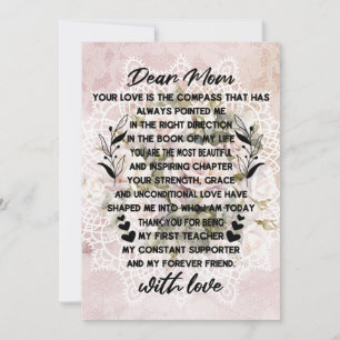 Hartelijke brief aan mama feestdagenkaart