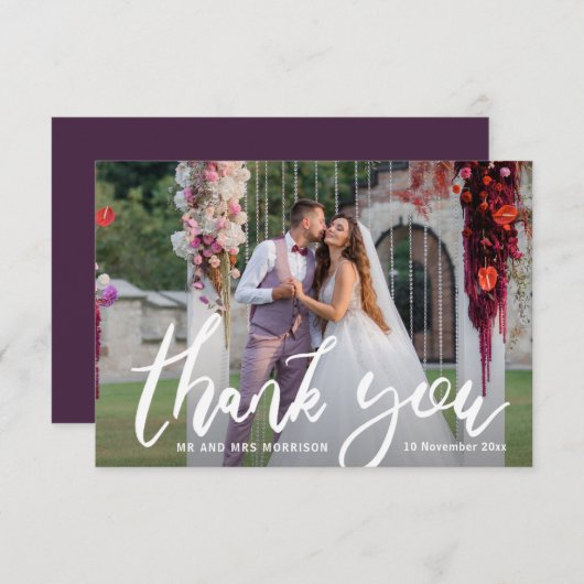 Hartelijke dank u borstel script bruiloft foto kaa bedankkaart (Voorkant / Achterkant)