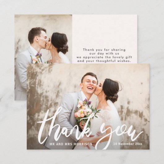 Hartelijke dank u bruid & bruidegom trouwfoto kaar bedankkaart (Voorkant / Achterkant)