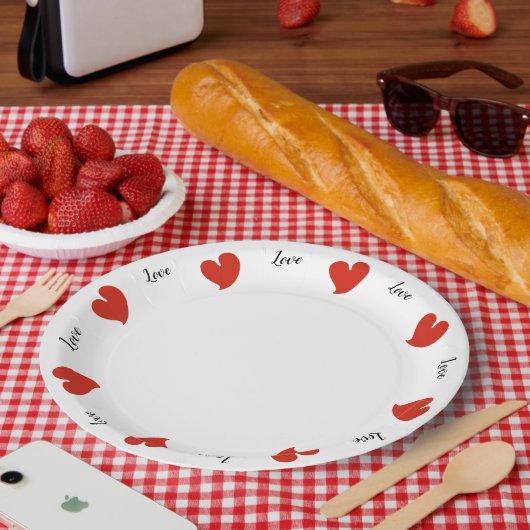 Hartelijke Harten Rood - Aangepaste Tekst Papieren Bordje (Picknick)