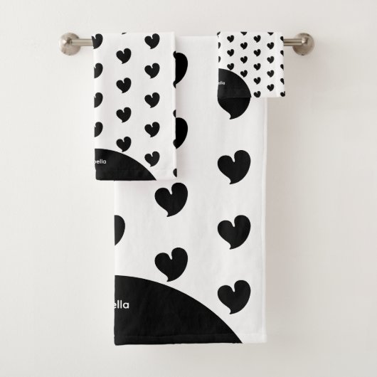 Hartelijke Harten - Zwart en Wit Aangepaste Tekst Bad Handdoek (Insitu)