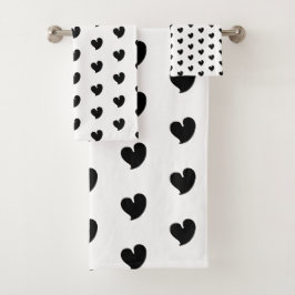 Hartelijke Harten - Zwart en Wit - Bad Handdoek Se