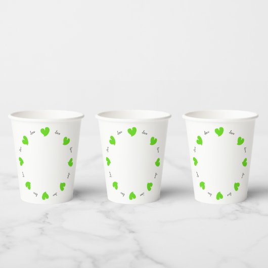 Hartelijke Hartjes Groen - Aangepaste tekst Papieren Bekers (Multi)